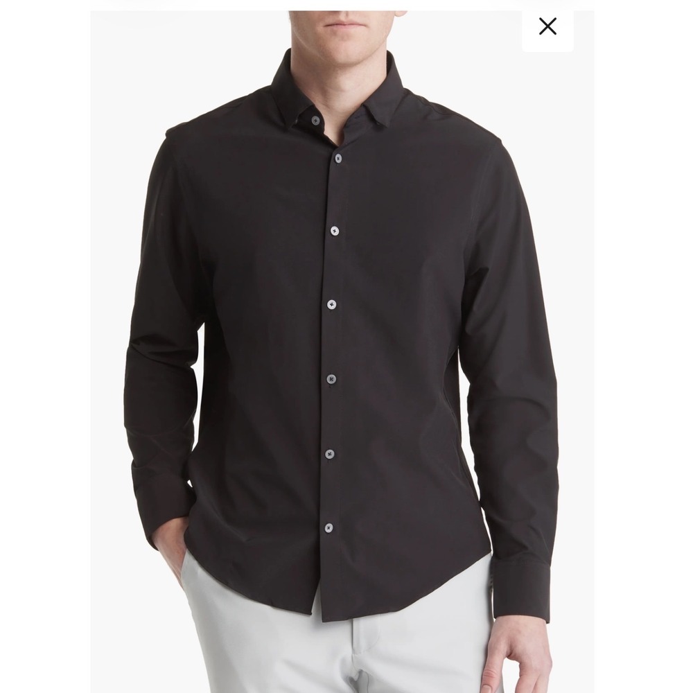 Mizzen+Main Leeward Dress Shirt Mens XXL Black Trim Fit Performance Stretch